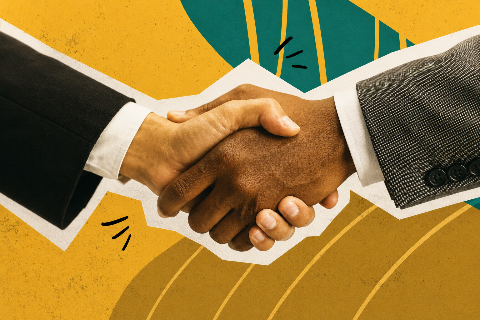 Two professionals shaking hands to start an onboarding journey